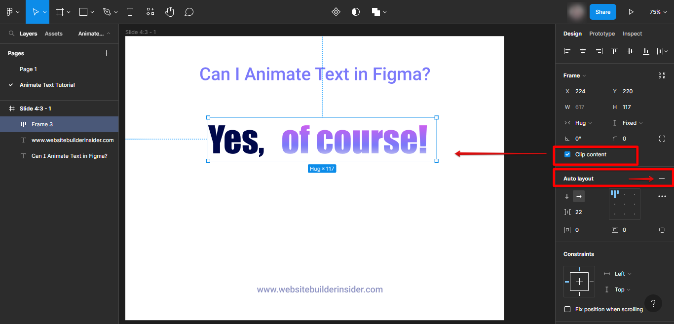 Check Figma clip content to hide other text underneath then remove auto layout