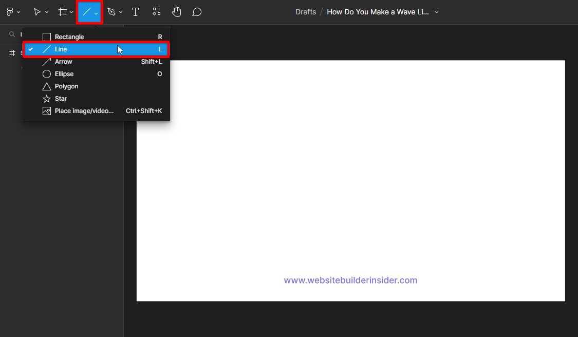 Click shape and select the line tool in Figma