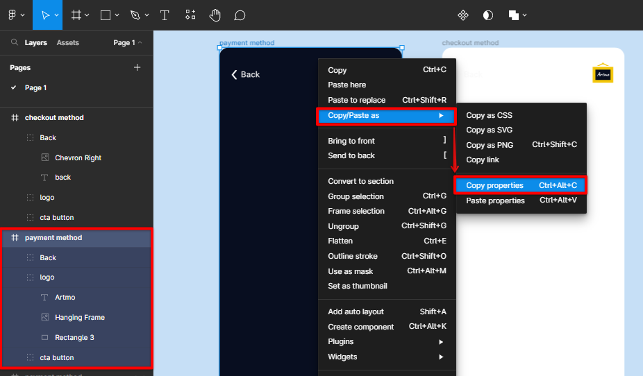 Copy element properties