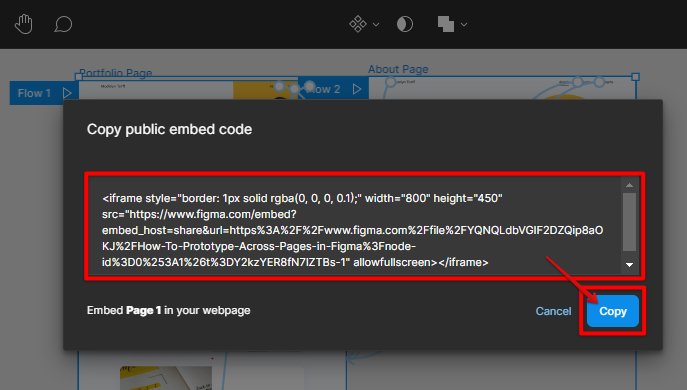 Copy Figma prototype embed code to wix