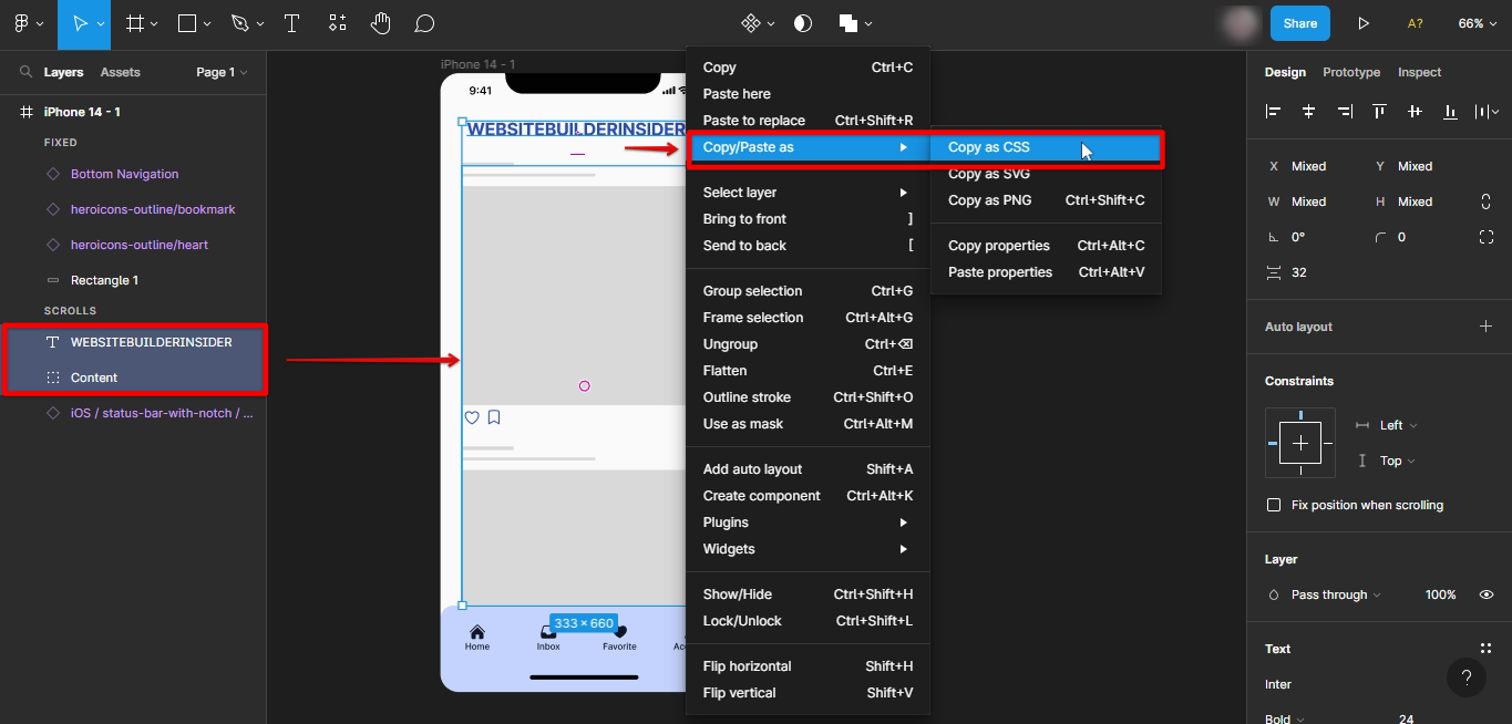 Copy styles as CSS in Figma