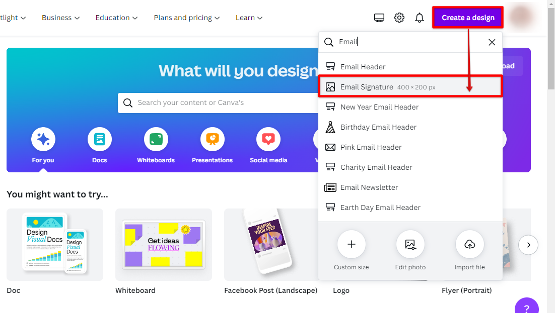 Create email signature design Canva