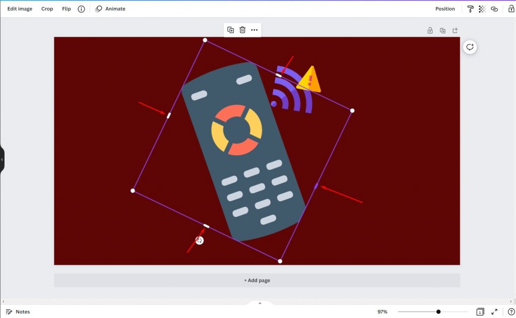 handles to adjust the cropping of the image