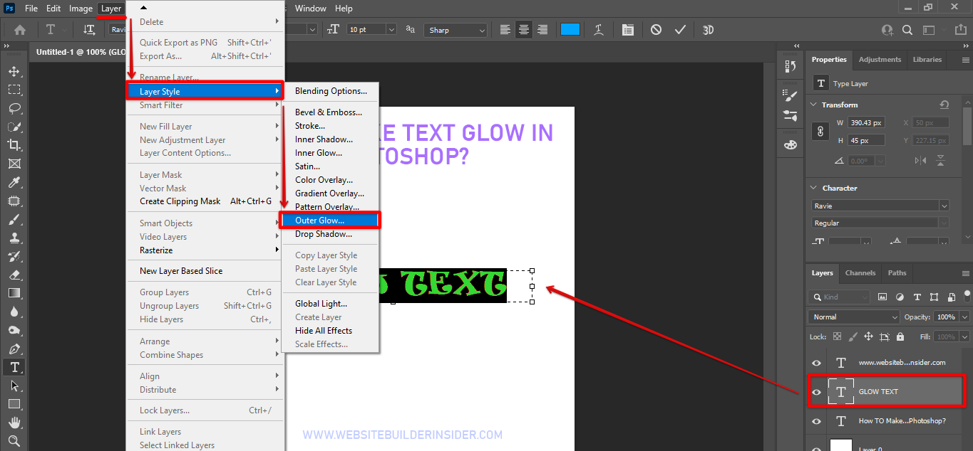 Double click the text layer then go to Photoshop layers>layer style and select outer glow effect
