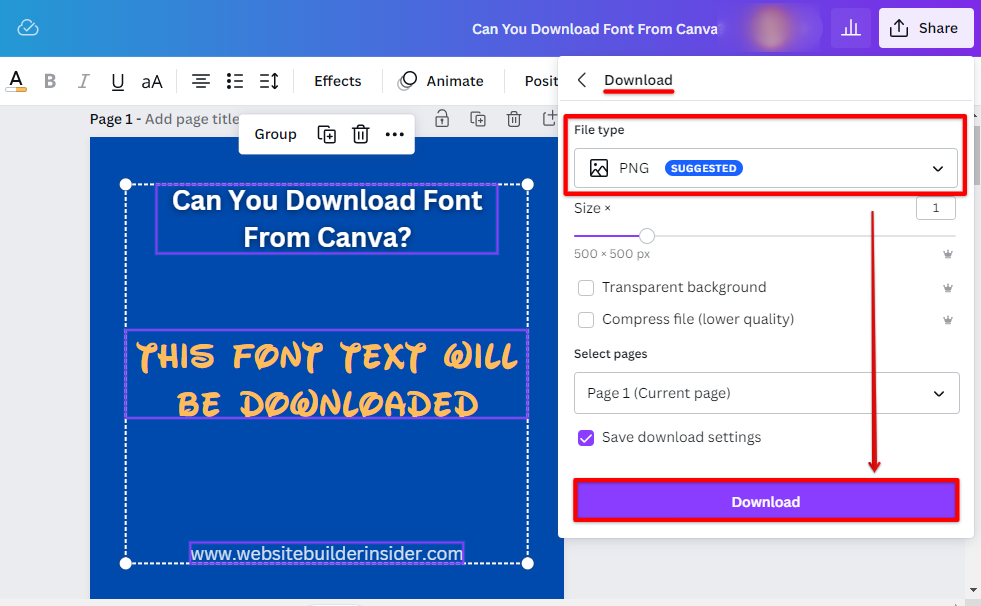 Download Canva font as image