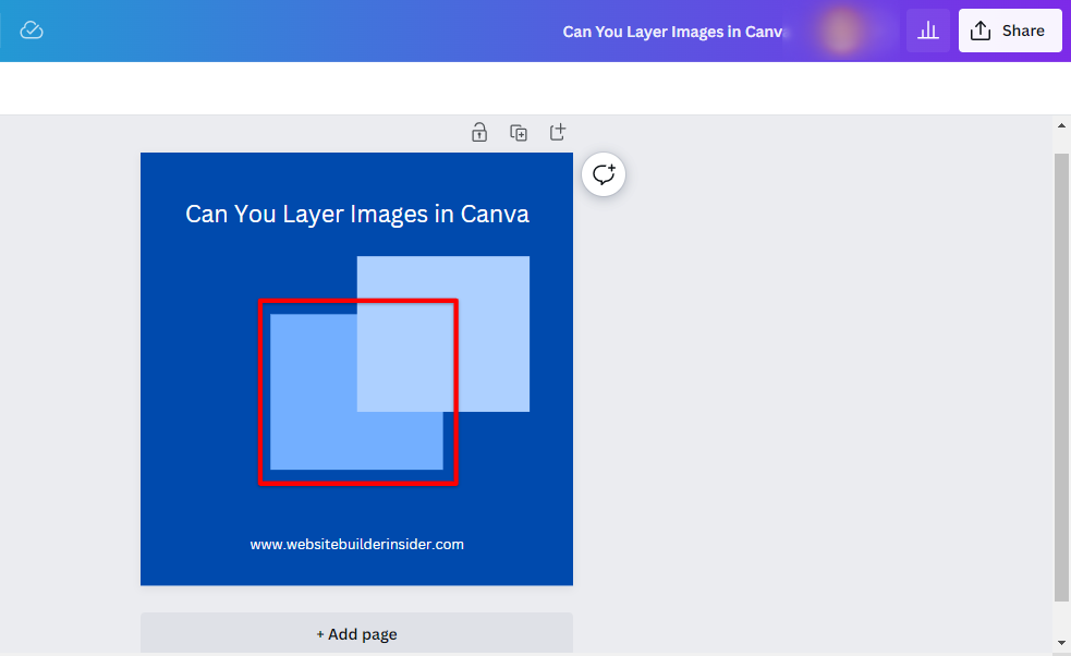 Drag the second layer underneath your top layer element in Canva