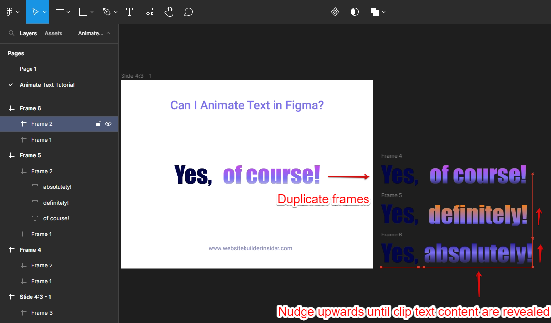 Duplicate Figma frames & nudge upwards until clip text content are revealed