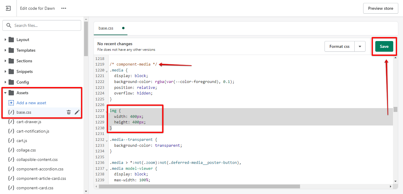 Edit code base CSS in Shopify