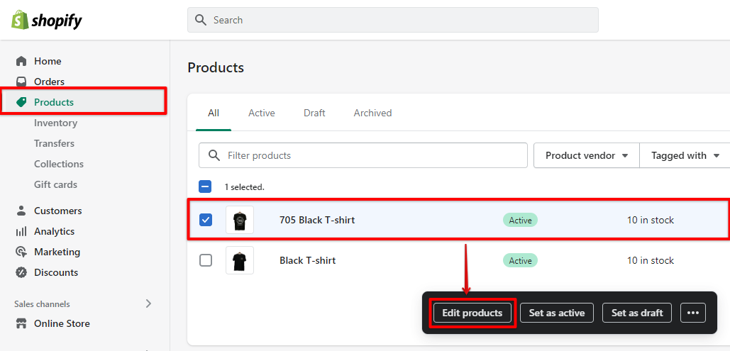 Edit products in shopify