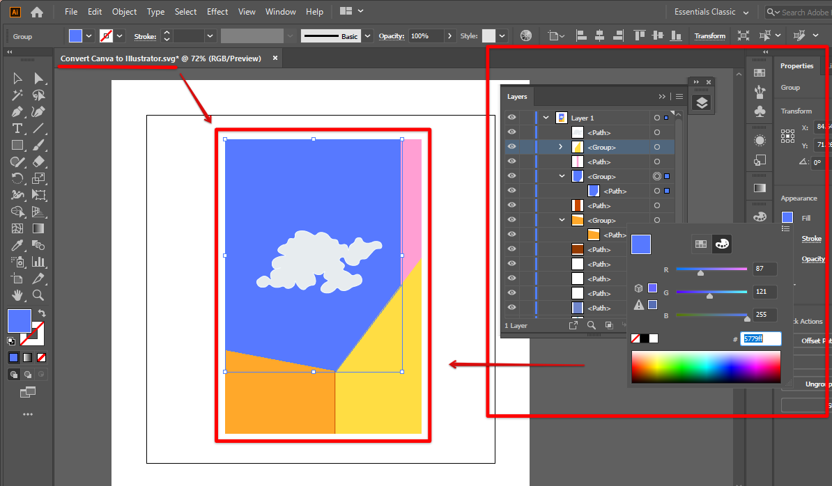Edit the Canva SVG file to your preferences and save as Illustrator file once done
