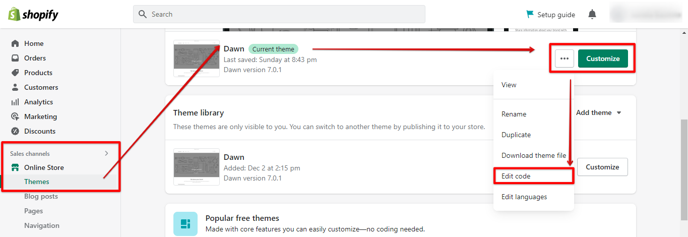 Edit theme code shopify