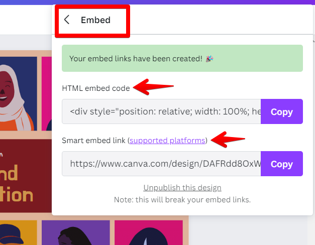 embed links for sharing