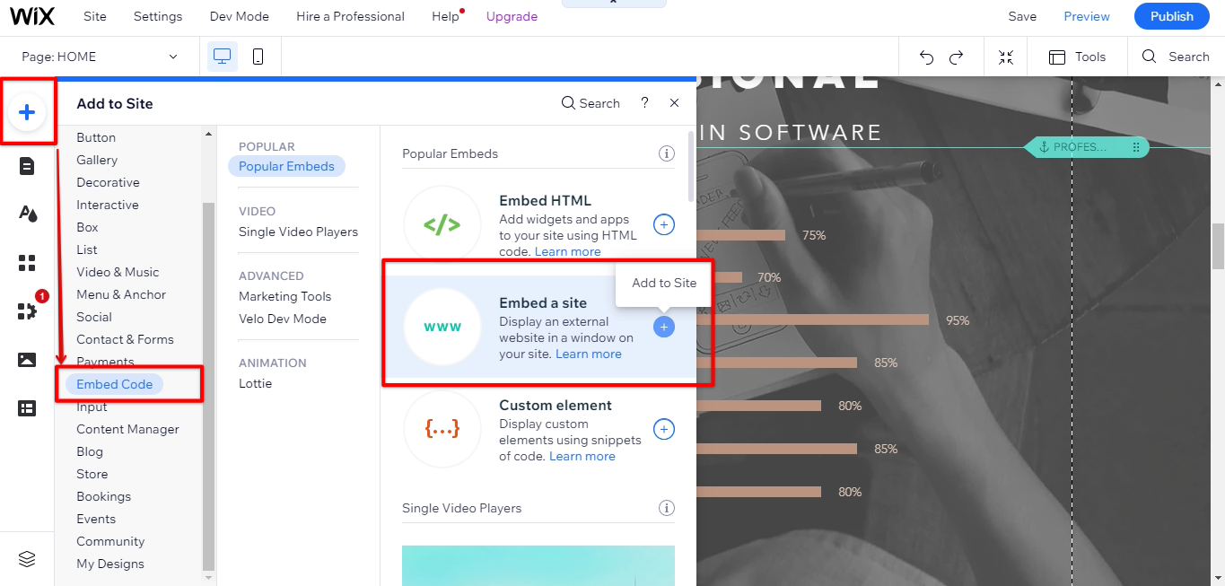 Embed site to Wix