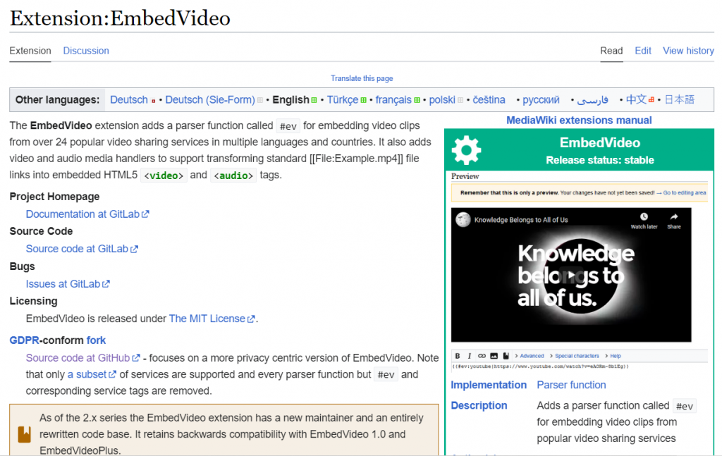 EmbedVideo extension