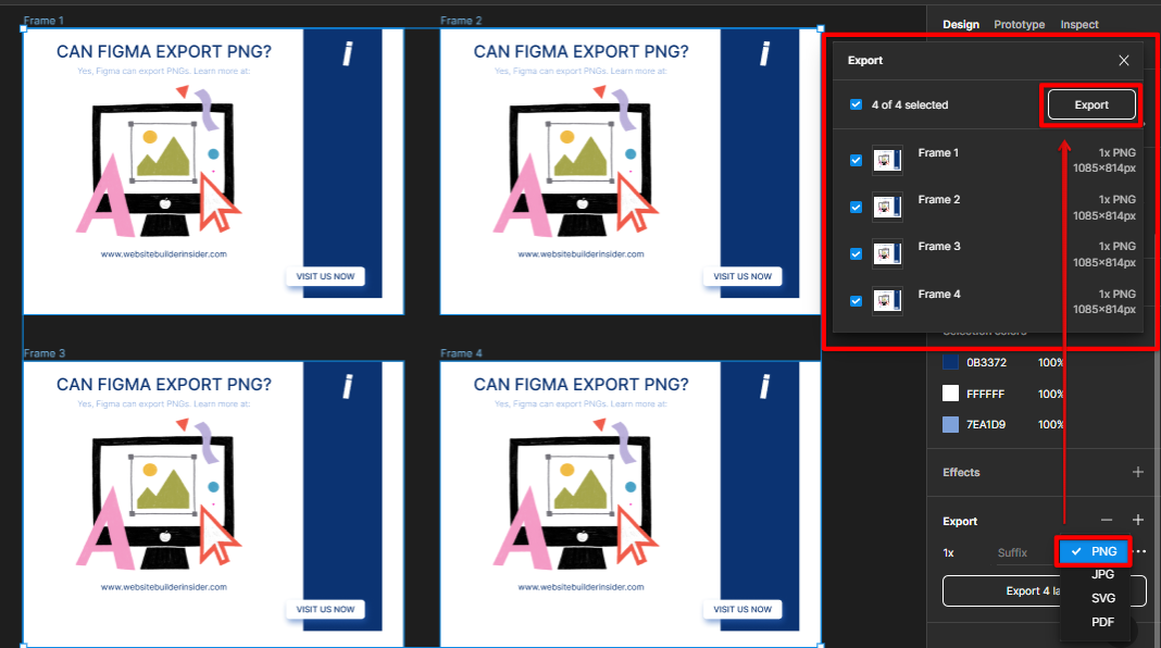 Export all frames in PNG Figma