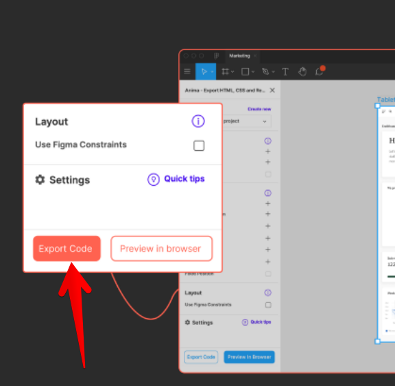 export code in Figma