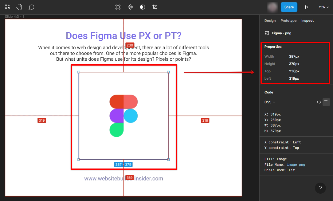 Figma users PX measurement for elements