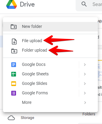 file or folder upload to google drive