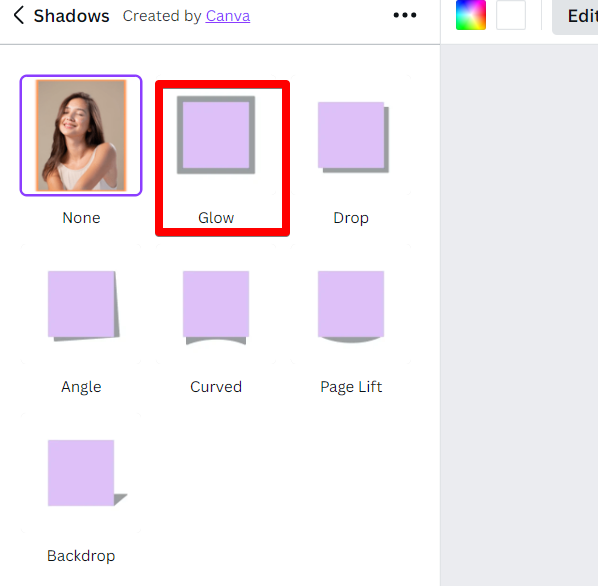 glow effect tool in canva