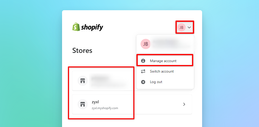 Go to Shopify log in form and click manage account