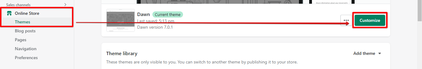 Go to customize theme shopify