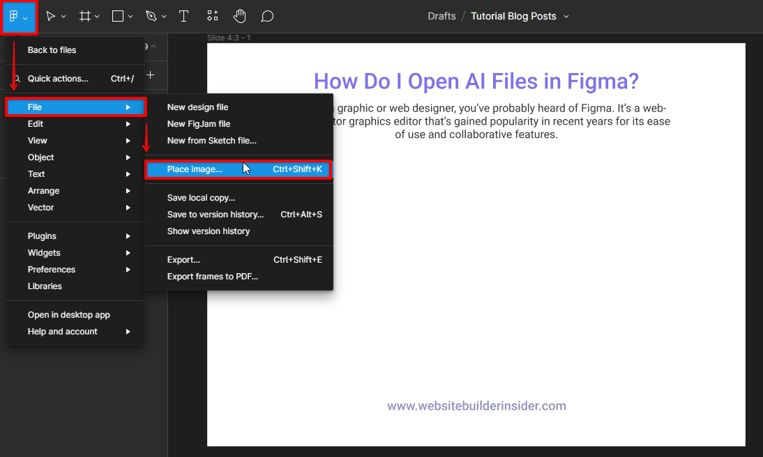 Go to Figma file menu and select Place image
