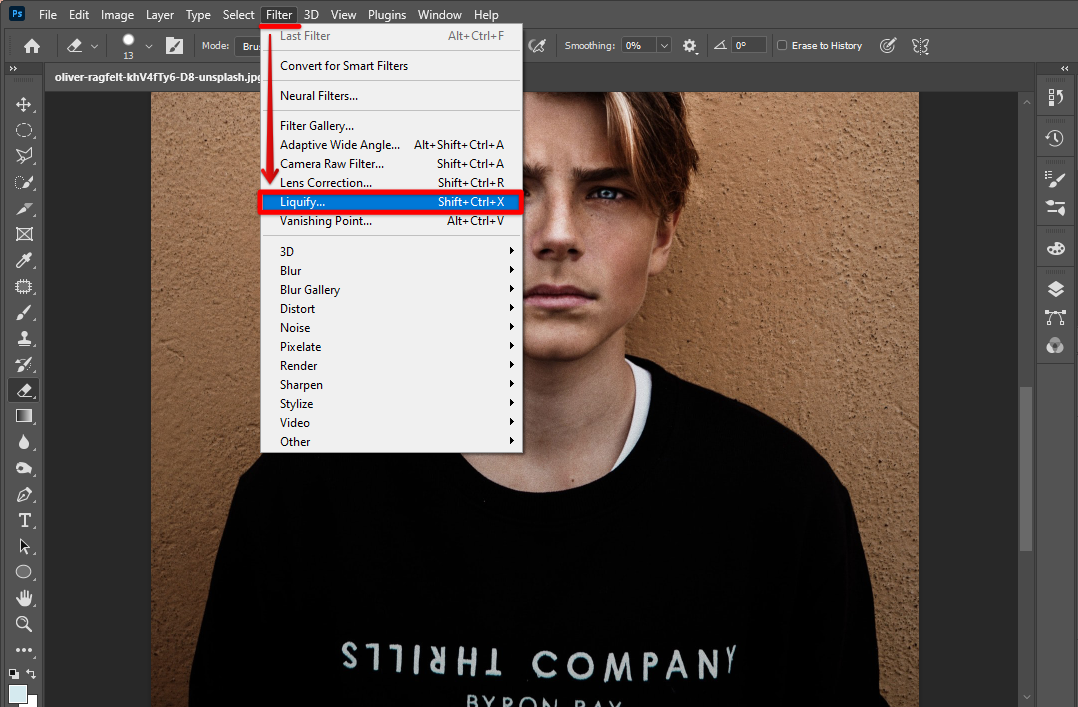 Go-to-Photoshop Filter menu and click Liquify
