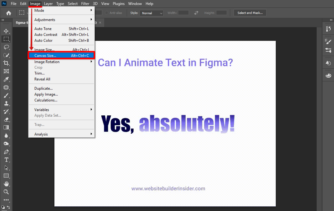 Go to Photoshop image menu and select canvas size from the dropdown menu