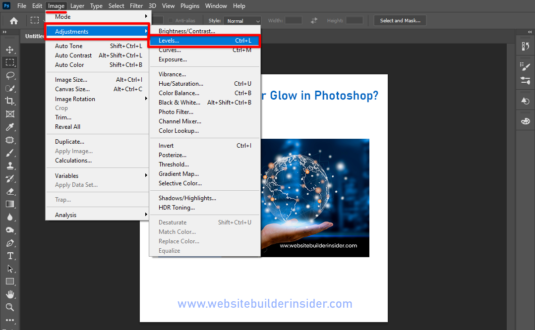 Go to Photoshop menu, click adjustments then select levels