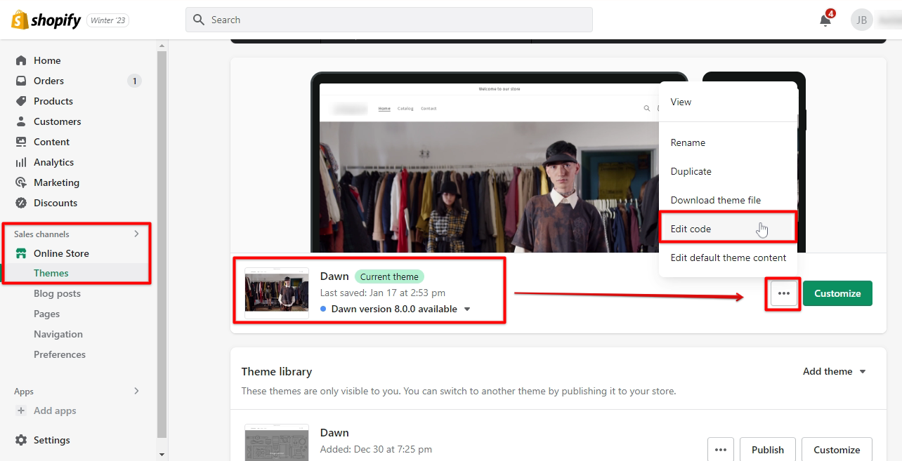 Go to Shopify admin online store themes and click edit code under the actions button