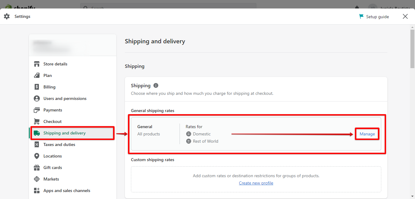 Go to shopify settings & general shipping
