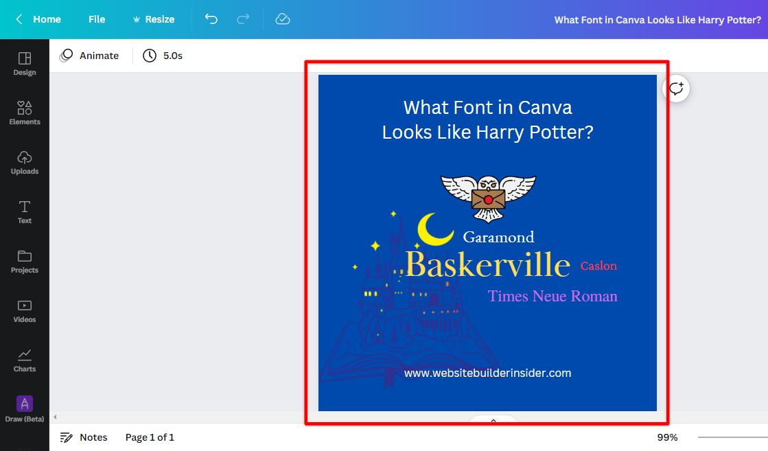 Harry Potter font in Canva