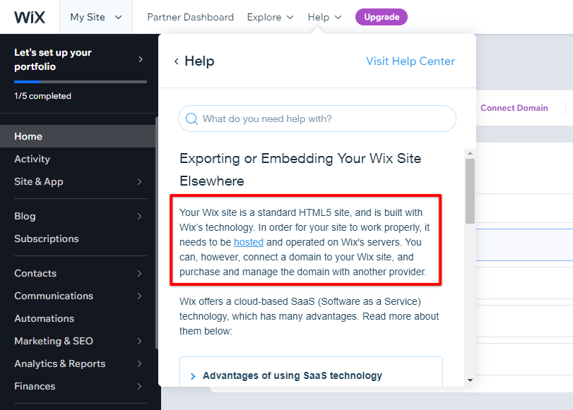 Help center exporting Wix site explained