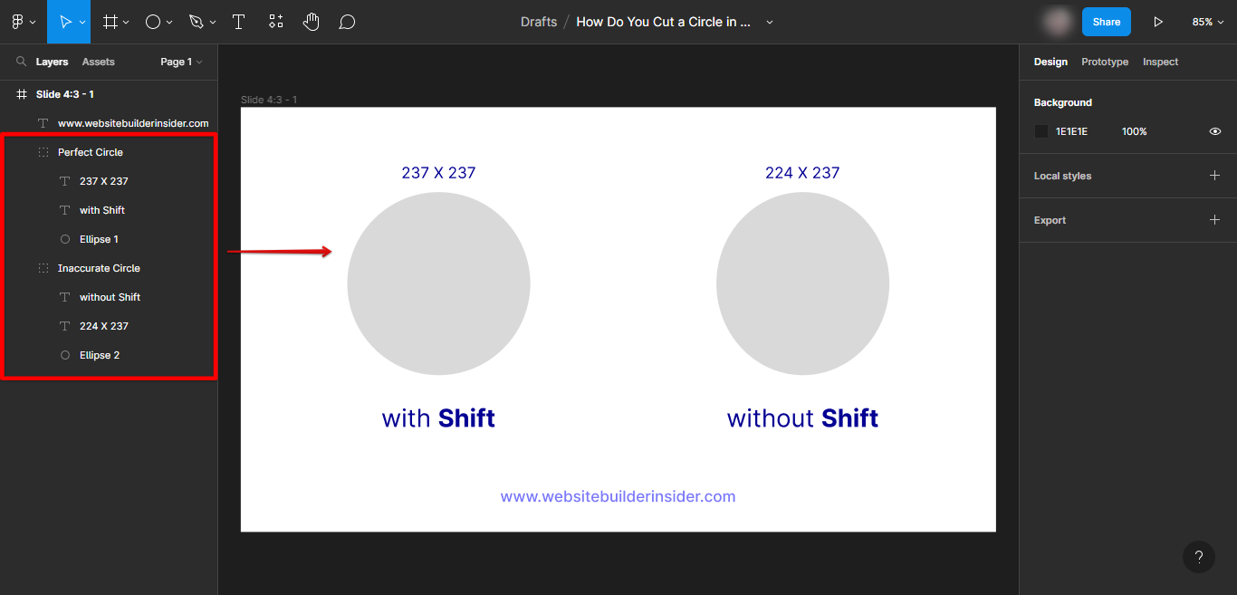 Hold down shift to create a perfect circle in Figma