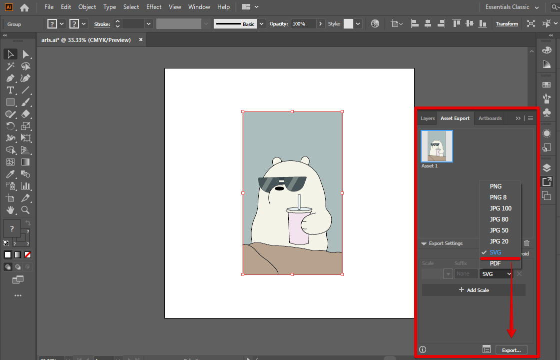 Illustrator file exported as SVG