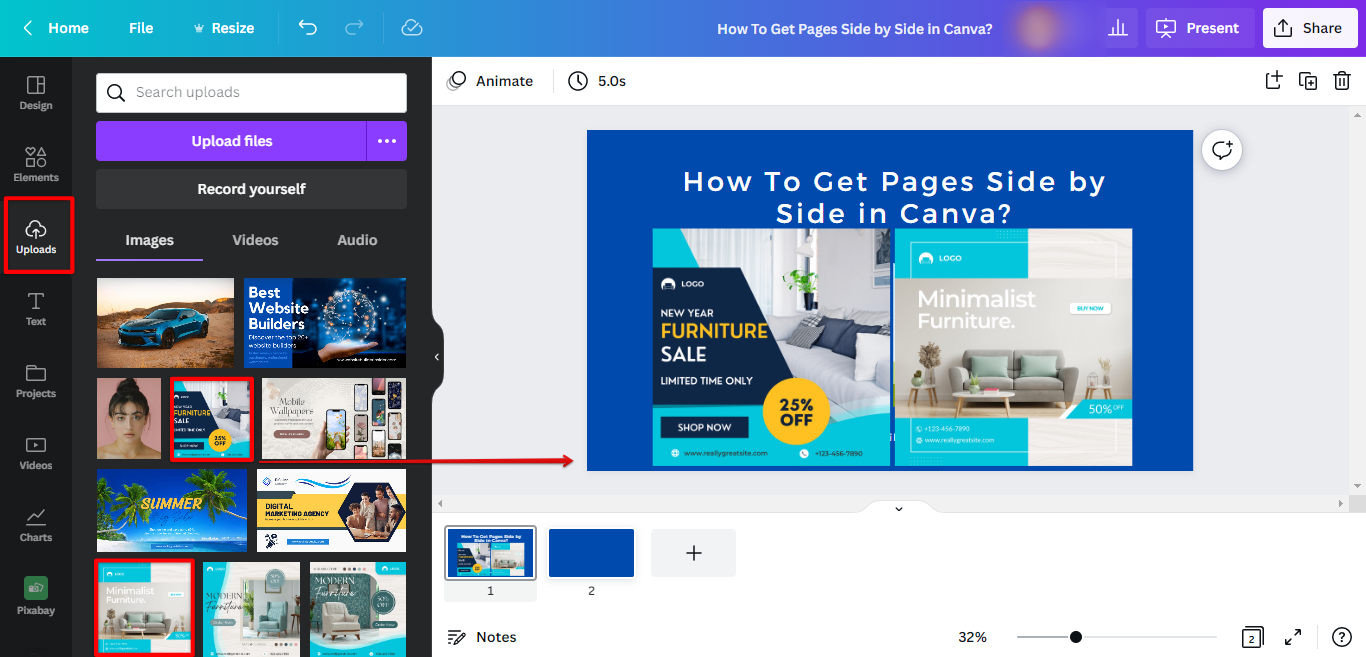 Insert images to Canva multi page document design