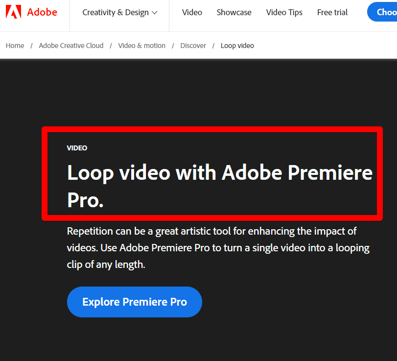 video looping using Adobe Premiere