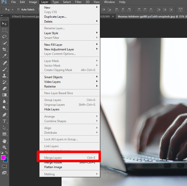 merge layers option in Adobe photoshop
