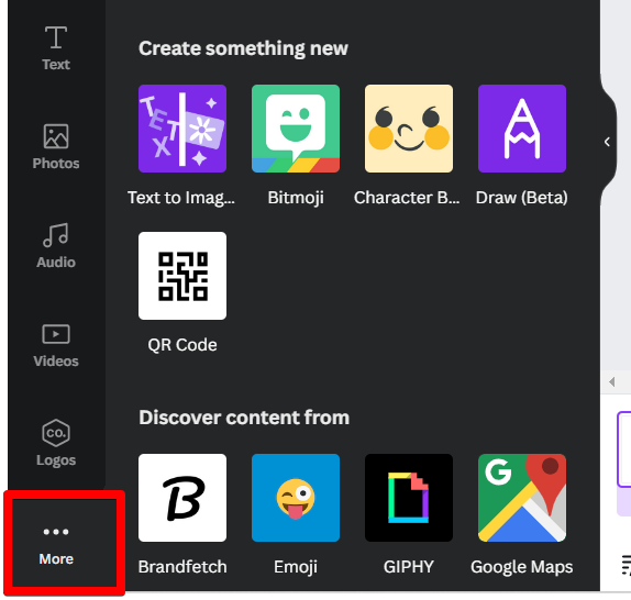 More option in the toolbar of Canva
