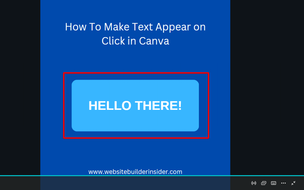 Once the assigned element is clicked in Canva, the text appears