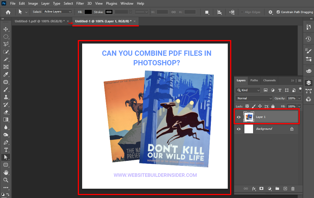 Paste the copy merged PDF file to a new file to a new file in Photoshop and it should now appear as one layer