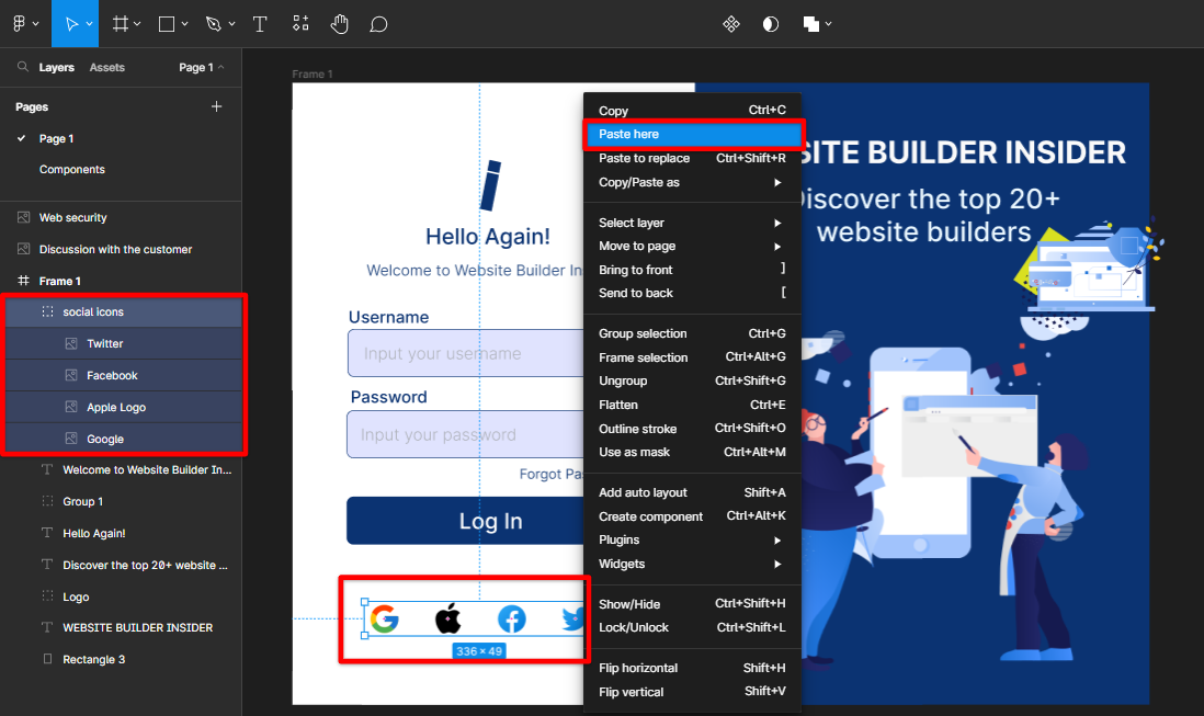 Paste the drafts in the current project Figma