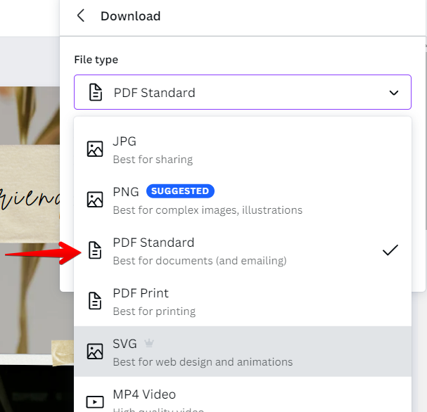 PDF Standard download in Canva