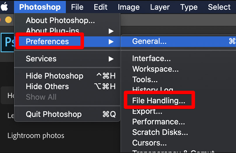 photoshop preferences and file handling