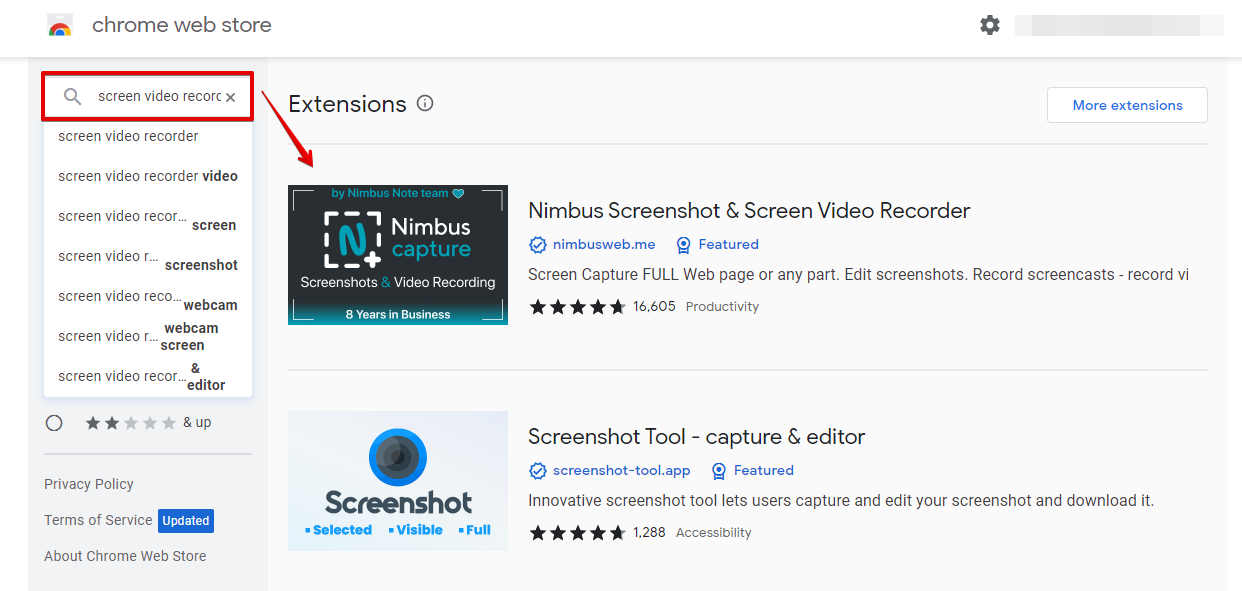 Screen video recorder extension