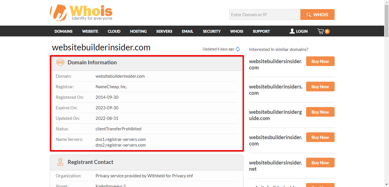 Searched Wix hosted site IP address details