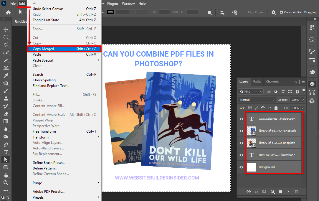 Select all layers then go to Photoshop edit menu and select the Copy Merged option