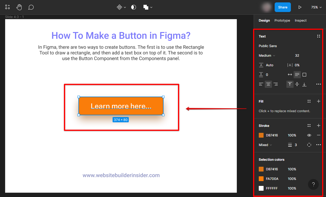 Select both text and shape element and edit styles at the right side panel of Figma