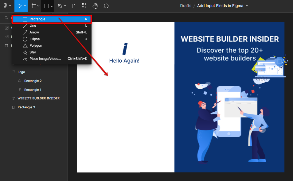 Select rectangle to create input field figma