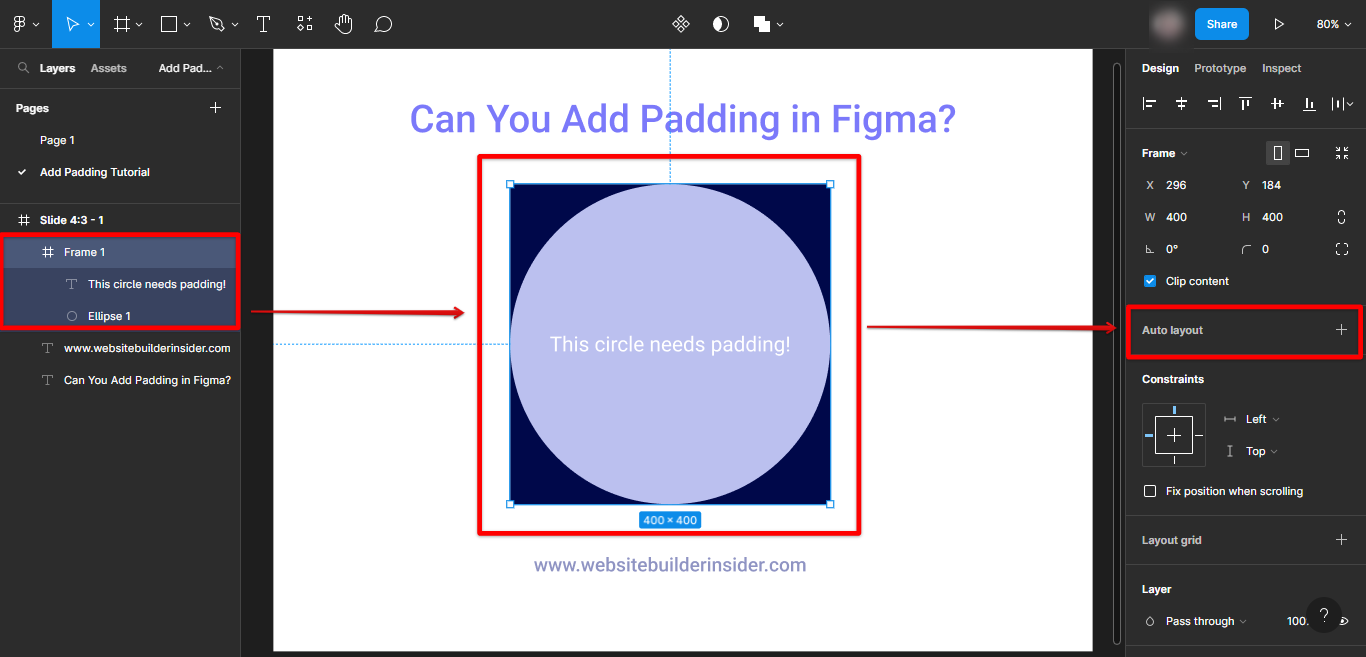 Select the Figma object you want to add padding